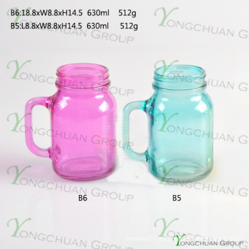 600ml de color con mango de cristal Mason Jars para la venta